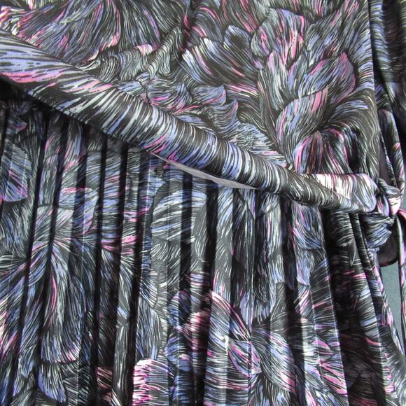 Vintage MCS Ltd Dress Size XL Gray Purple Secretary Geek Pleated Modest 80s Maxi - Picture 3 of 10